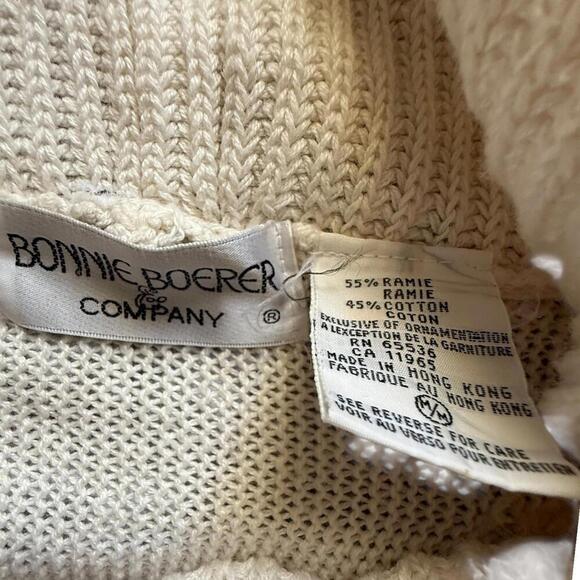 Bonnie Boerer Vintage 80s Sequin Floral Appliqué Turtleneck Sweater Medium - Picture 4 of 6